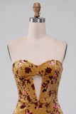 Ginger Yellow Corset Bodycon Strapless Keyhole Velvet Short Cocktail Dress