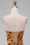 Ginger Yellow Corset Bodycon Strapless Keyhole Velvet Short Cocktail Dress