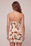 Champagne Floral Bodycon Velvet Strapless Printed Cocktail Dress with Keyhole