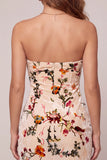 Champagne Floral Bodycon Velvet Strapless Printed Cocktail Dress with Keyhole