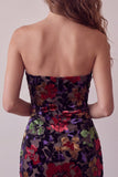 Black Bodycon Strapless Floral Print Mini Cocktail Dress with Fringes
