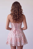 Blush Strapless A-Line Sequins Floral Embroidery Short Cocktail Dress