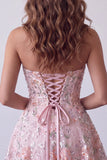 Blush Strapless A-Line Sequins Floral Embroidery Short Cocktail Dress