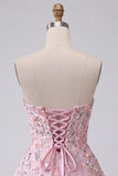 Blush Strapless A-Line Sequins Floral Embroidery Short Cocktail Dress