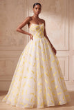 Ivory Ball Gown Strapless Organza Ruched Long Formal Dress
