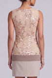 Champagne Sheath Round Neck Short Mother of the Bride Dress with Appliques