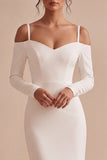 White Sheath Long Sleeves Cold Shoulder Midi Engagement Dress