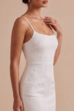 Floral Jacquard Bodycon Spaghetti Straps Mini Little White Dress