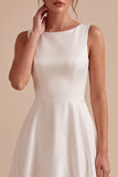White A-Line Bateau Sleeveless Long Engagement Dress