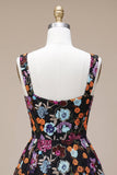 Black A-Line Sweetheart Floral Short Homecoming Dress