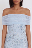 Sky Blue Off the Shoulder Sequins Ruffle Tulle Sheath Cocktail Dress