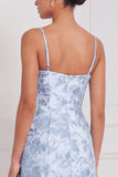 Light Blue A-Line Sweetheart Floral Long Bridesmaid Dress with Slit