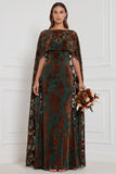 Black Burnout Velvet Sheath V-Neck Long Bridesmaid Dress with Cape