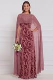 Black Burnout Velvet Sheath V-Neck Long Bridesmaid Dress with Cape
