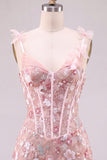 Pink Corset Tight Sweetheart Floral Short Homecoming Dress with Lace Up Back