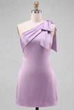 Yellow Satin One-Shoulder Short Homecoming Dress with Bow Detail