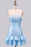 Pink Beaded Pearl Strapless A-Line Tiered Short Homecoming Dress with Ruffles