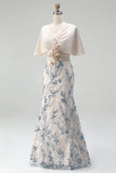 Sparkly Champagne Mermaid Sequins Long Mother Of the Bride Dress with 3D Appliques