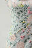 Off the Shoulder Green Floral Jacquard Sheath Long Mother of the Bride Dress with Slit