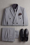 Grey 2 Piece Peak Lapel Double Breasted Men's Prom Suits