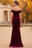 Burgundy Velvet Mermaid Off the Shoulder Maxi Formal Dress