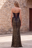 Black Strapless Mermaid Corset Sequins Long Ball Dress with Oversized Satin Bow