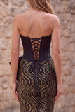 Black Strapless Mermaid Corset Sequins Long Ball Dress with Oversized Satin Bow