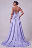 Lavender Corset Mermaid Strapless Satin Pearls Sequins Embroidery Ball Dress with Bow