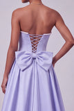Lavender Corset Mermaid Strapless Satin Pearls Sequins Embroidery Ball Dress with Bow