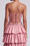 Dusty Rose Strapless Cut Out Tiered Ruffled Sequins Long Ball Dress