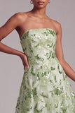 Green A-Line Strapless Sequins Floral Embroidered Ball Dress with Lace Up Back
