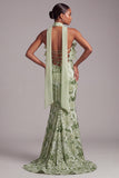 Green Mermaid Strapless Ruffled Long Ball Dress with Sequins