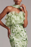 Green Mermaid Strapless Ruffled Long Ball Dress with Sequins