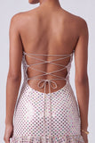 Blush Sequins Strapless Tiered Ruffled Keyhole Long Ball Dress with Side Slit