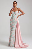 Light Green Mermaid Strapless Sequins Embroidered Long Ball Dress with Draping