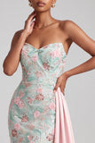 Light Green Mermaid Strapless Sequins Embroidered Long Ball Dress with Draping