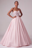 Blush Ball Gown Strapless Corset Satin Sheer Long Ball Dress with 3D Butterfly Appliques