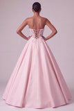 Blush Ball Gown Strapless Corset Satin Sheer Long Ball Dress with 3D Butterfly Appliques