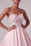 Blush Ball Gown Strapless Corset Satin Sheer Long Ball Dress with 3D Butterfly Appliques