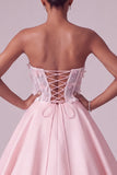 Blush Ball Gown Strapless Corset Satin Sheer Long Ball Dress with 3D Butterfly Appliques