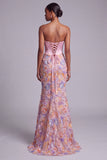 Corset Pink Strapless Satin Mermaid Pearls Floral Appliques Long Ball Dress