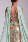 Strapless Gold Sheath Sequins Long Ball Dress with Chiffon Draping