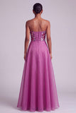 Fuchsia Sequins Floral Strapless A-Line Chiffon Long Ball Dress