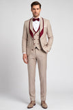 Shawl Lapel 3 Piece Champagne Double Breasted Men's Prom Suits