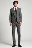 Peak Lapel 3 Piece Grey Single Breasted Men's Prom Suits