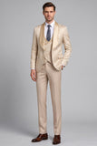Champagne 3 Piece Jacquard Satin Shawl Lapel Men's Prom Suits