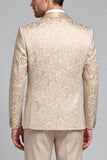 Champagne 3 Piece Jacquard Satin Shawl Lapel Men's Prom Suits