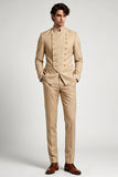 Khaki Mandarin Collar Double Breasted 2 Piece Men's Prom Suits