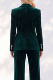 Burgundy Velvet Peak Lapel Peplum V-Neck 2 Piece Women Suits