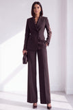 Coffee Fitted Notched Lapel Double Breasted Long Sleeves Women Suits with Lace